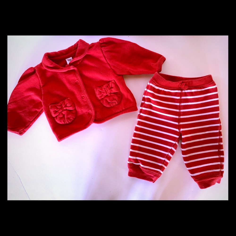 Baby GAP Set of Red Striped Sweat Pants and Jacket